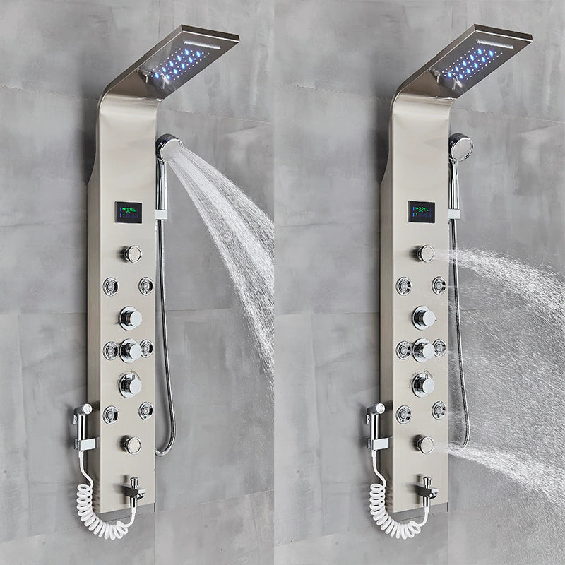 6-Function Wall Shower Panel With Massage Jets, Brushed Nickel