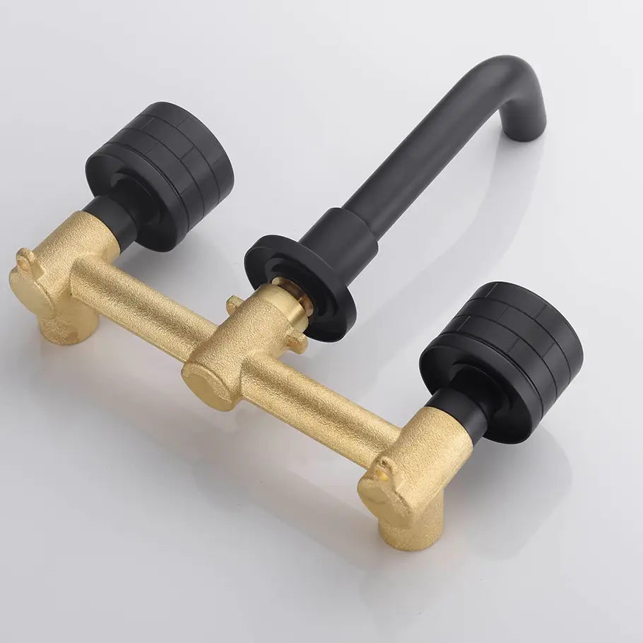 Double Handle Wall Mounted Brass Bathroom Faucet, Matte Black