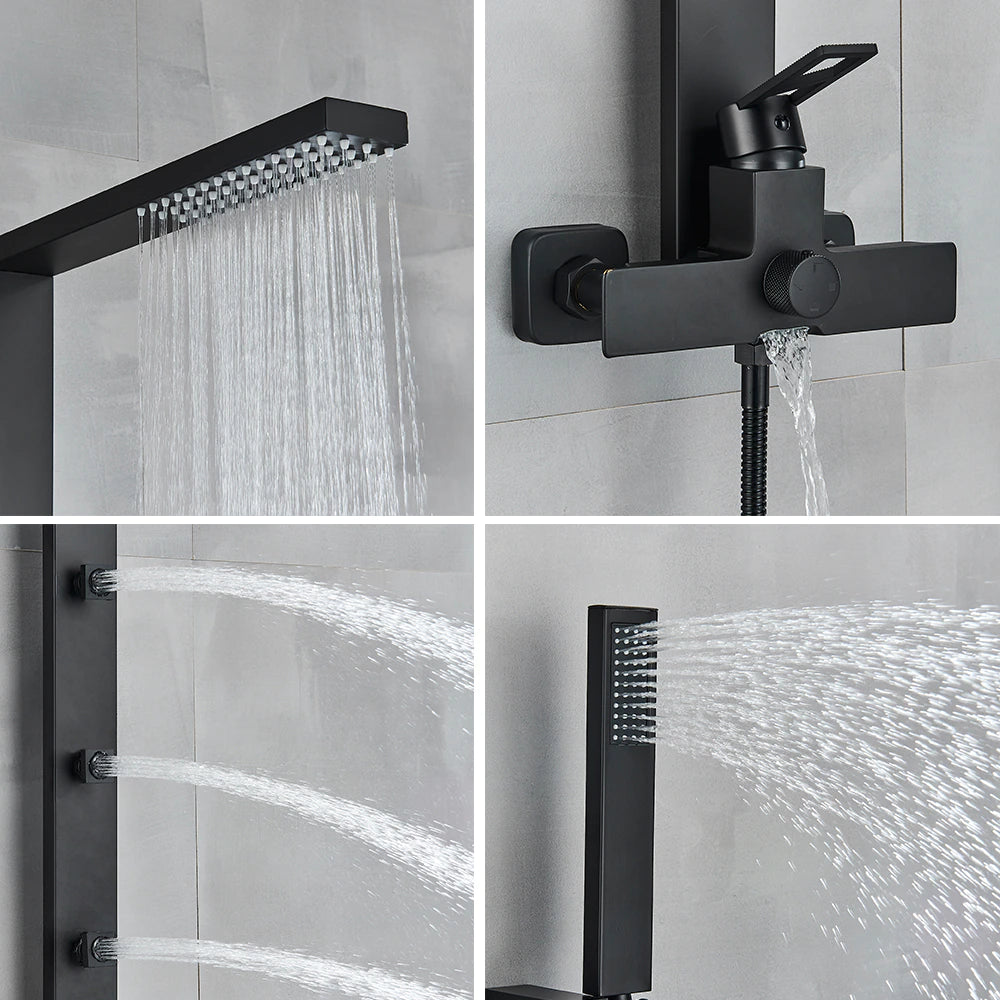 Matte Black Wall Mounted Shower Panel With Massage Jets