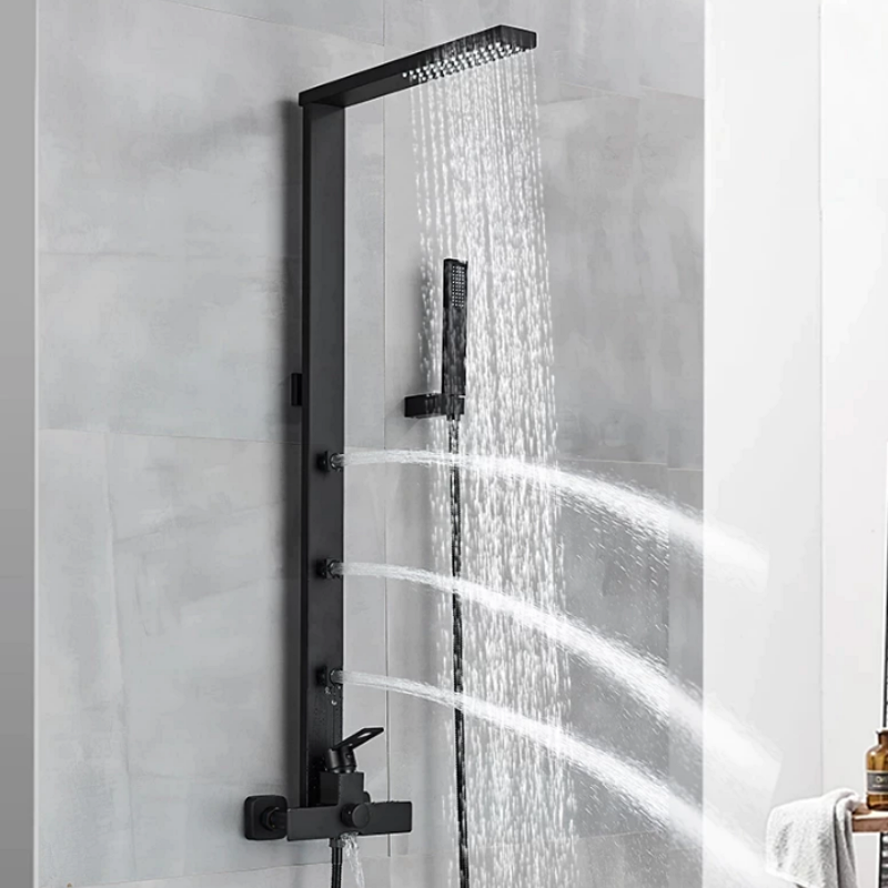 Matte Black Wall Mounted Shower Panel With Massage Jets
