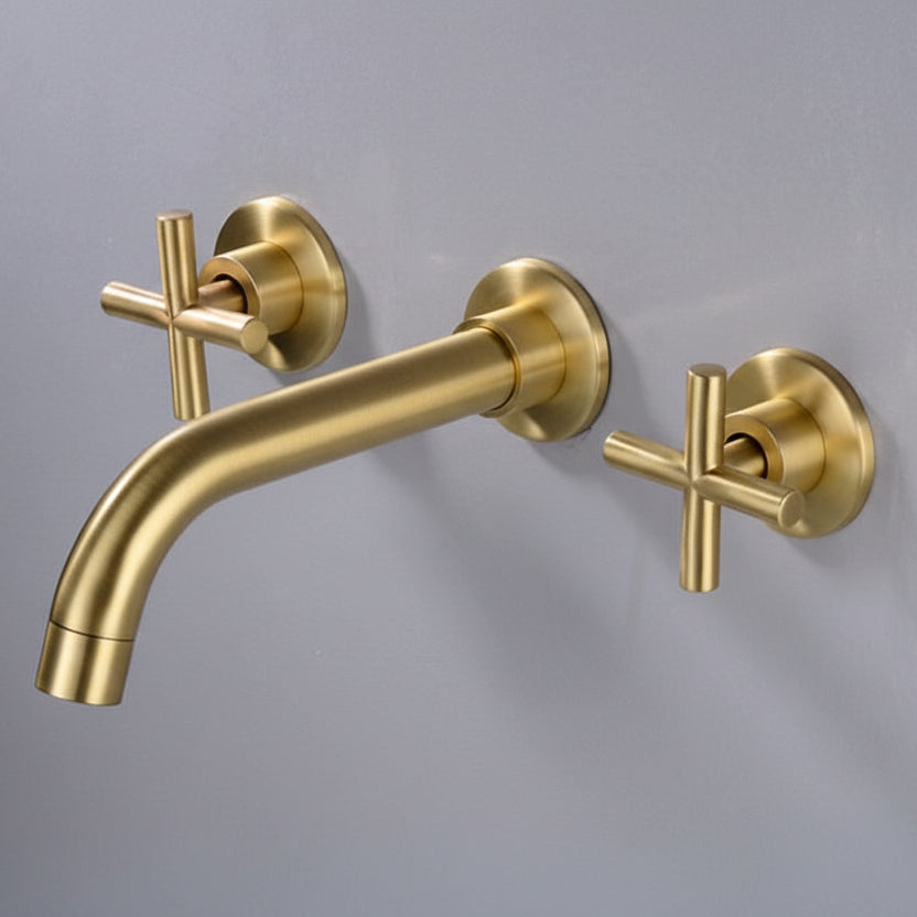 Windsor Solid Brass Wall Mounted Bathroom Faucet – Dual Handle | AllFixture
