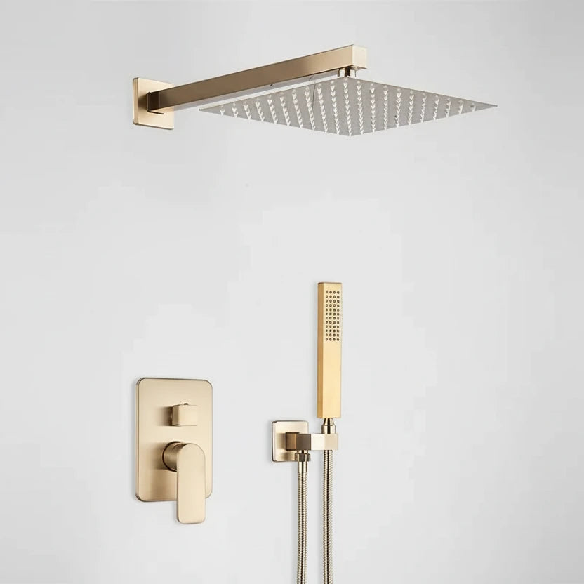 Wall Mounted Shower Set – Brushed Gold Handheld & Rainfall | AllFixture